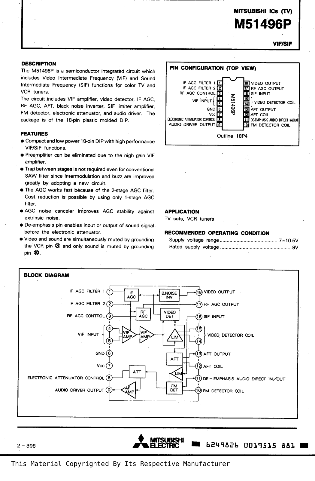 Mitsubishi M51496P Datasheet