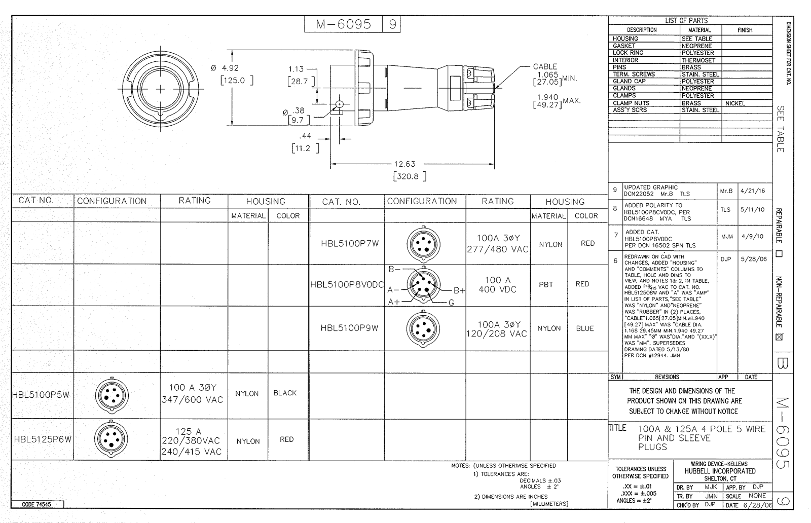 Hubbell HBL5100P5W Reference Drawing