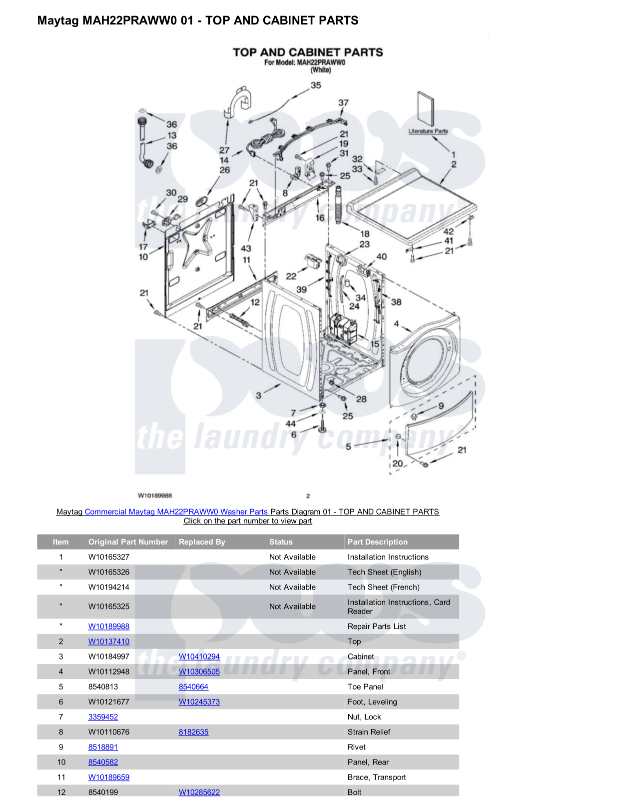 Maytag MAH22PRAWW0 Parts Diagram