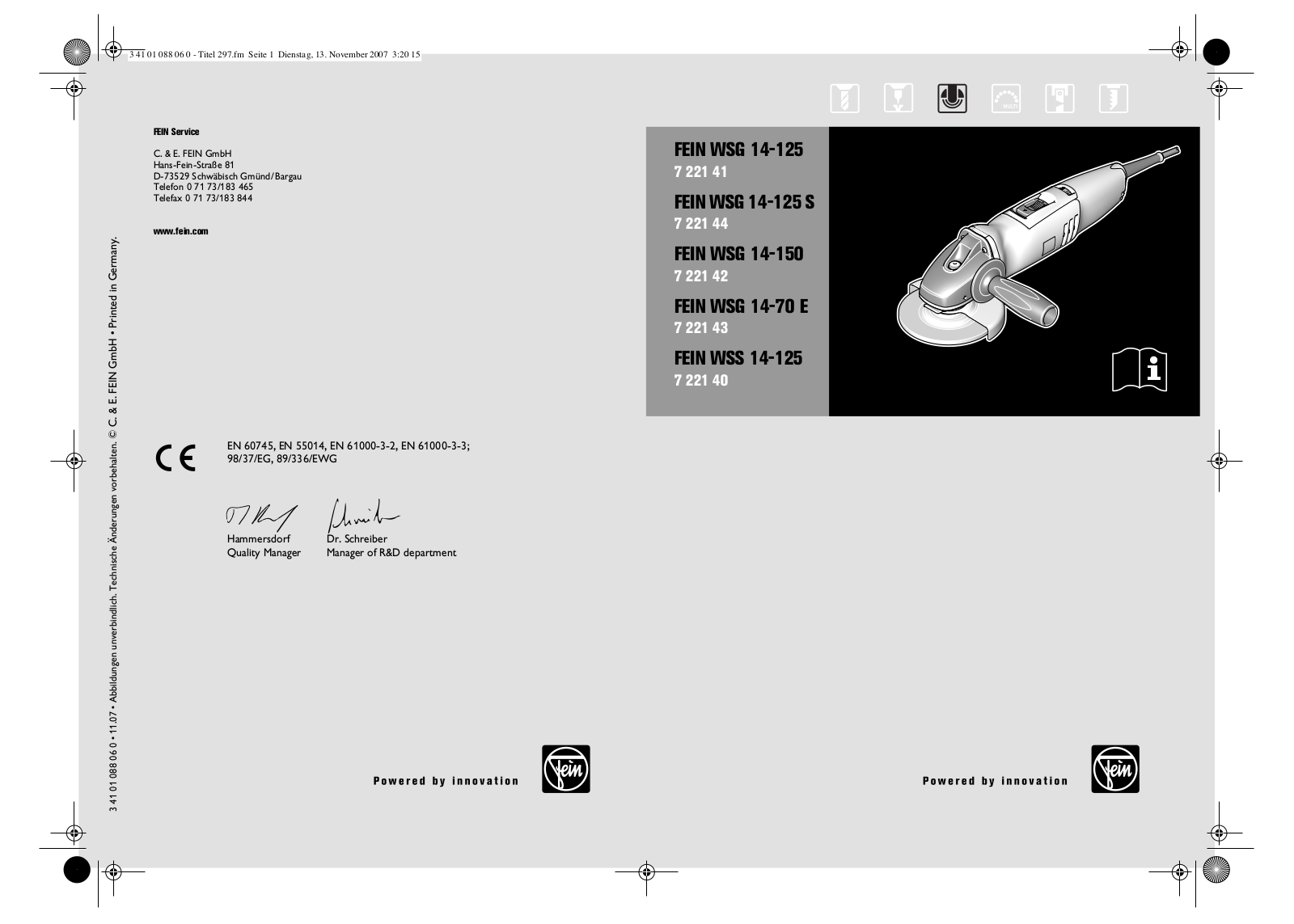 Fein WSG 14-125, WSG 14-125 S, WSG 14-150, WSG 14-70 E, WSS 14-125 User guide