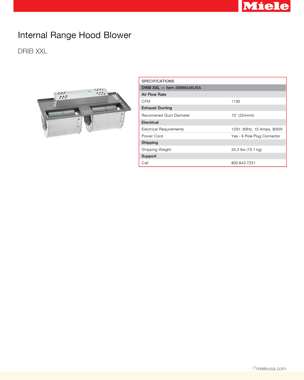 Miele DRIB XXL Specifications