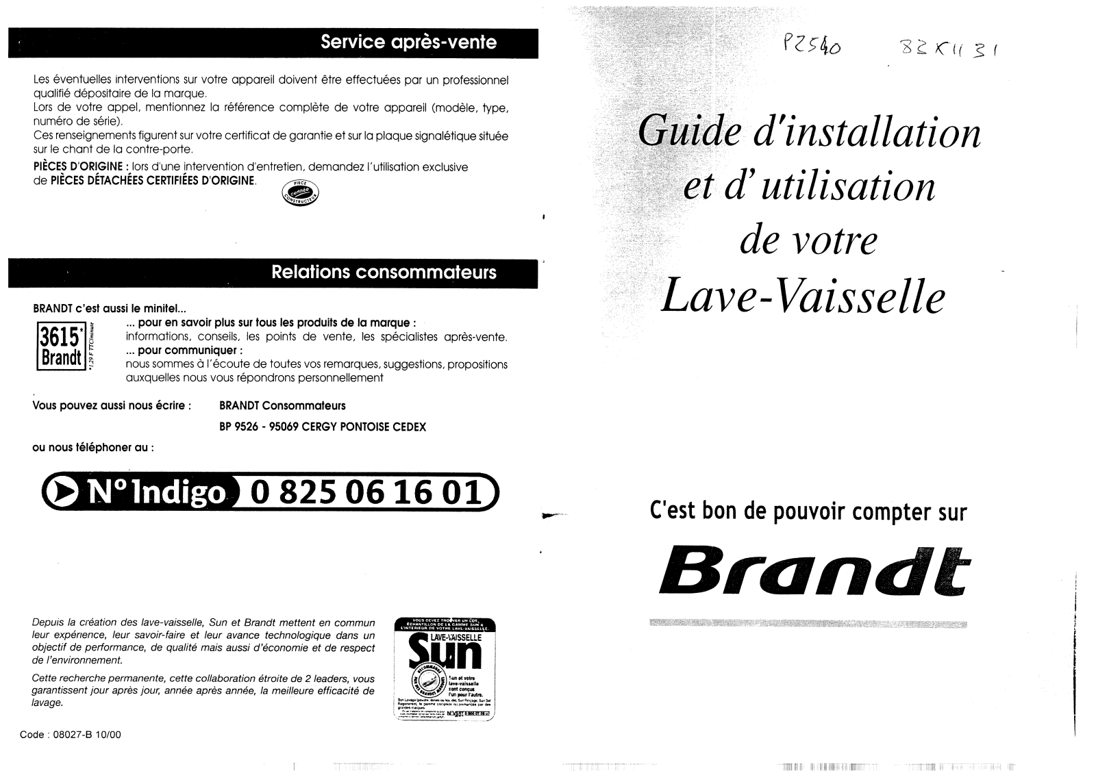 Brandt P2540, P2540C User Manual