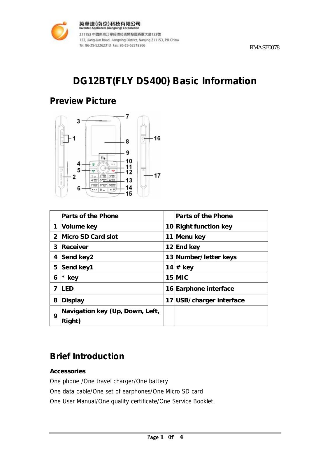 FLY DS400 Service Manual Basic Information