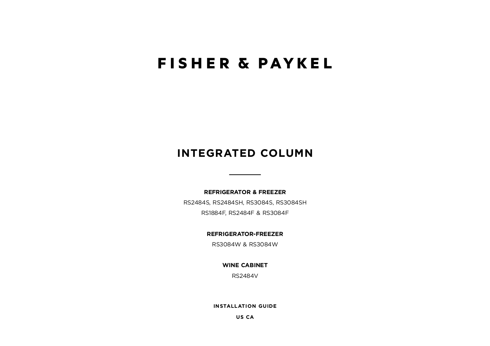 Fisher & Paykel RS1884FLJ1, RS1884FRJ1, RS1884FRJK1, RS2484FLJ1, RS2484FRJ1 Installation Guide