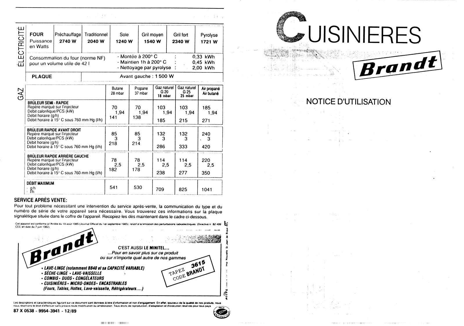 BRANDT K534N, K534 User Manual