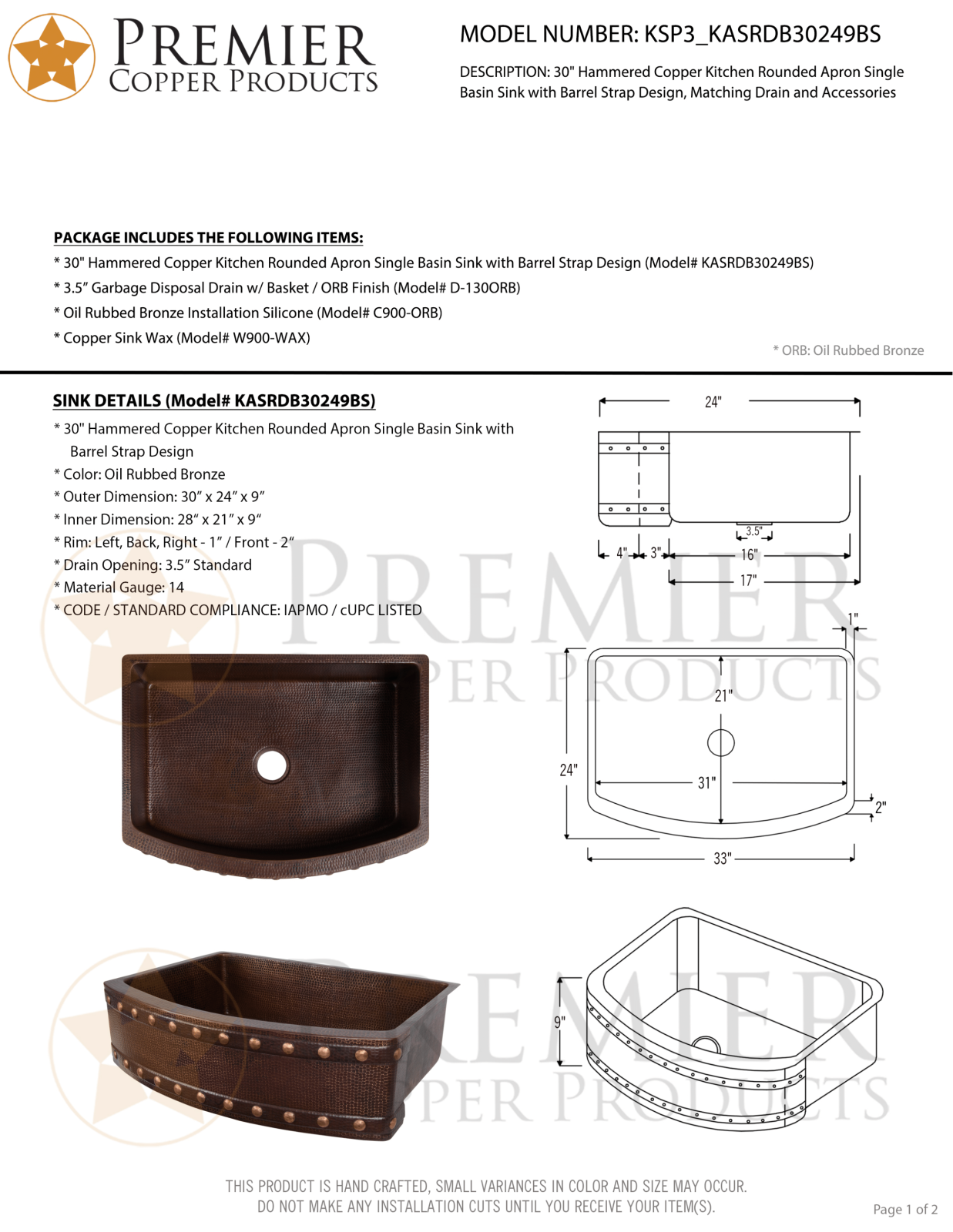 Premier Copper Products IER1972 Specifications - ManualMachine.com