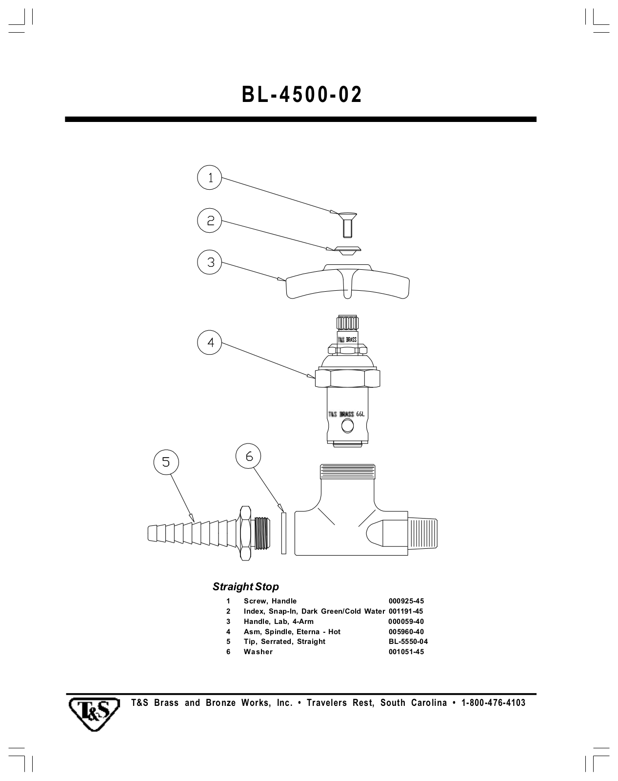 T & S Brass & Bronze Works BL-4500-02 Part Manual