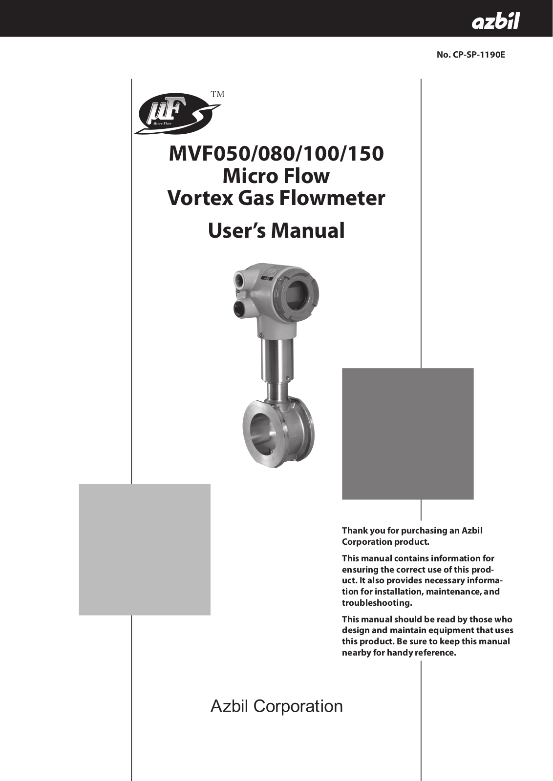 Azbil MVF100, MVF050, MVF150, MVF080 User Manual