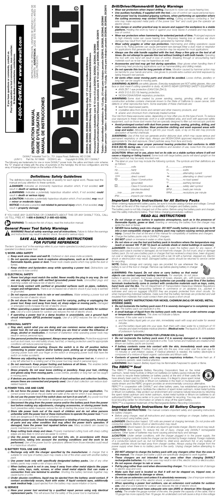 DeWalt DCD950KX TYPE2 Owner’s Manual