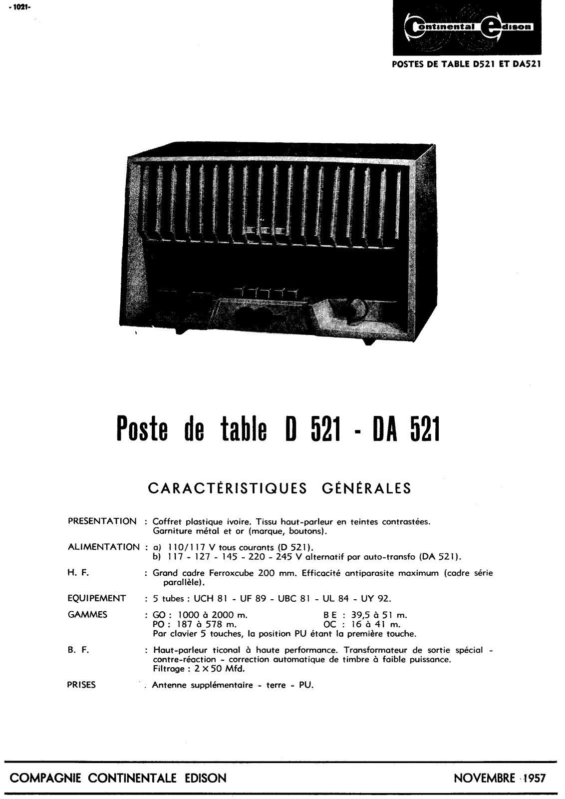 Continental Edison DA-521 Schematic