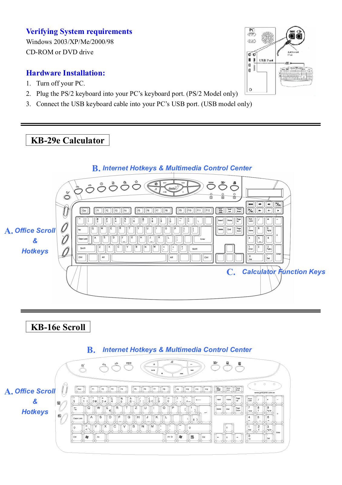 Genius KB-16 E, KB-29 E, KB-12E User Manual