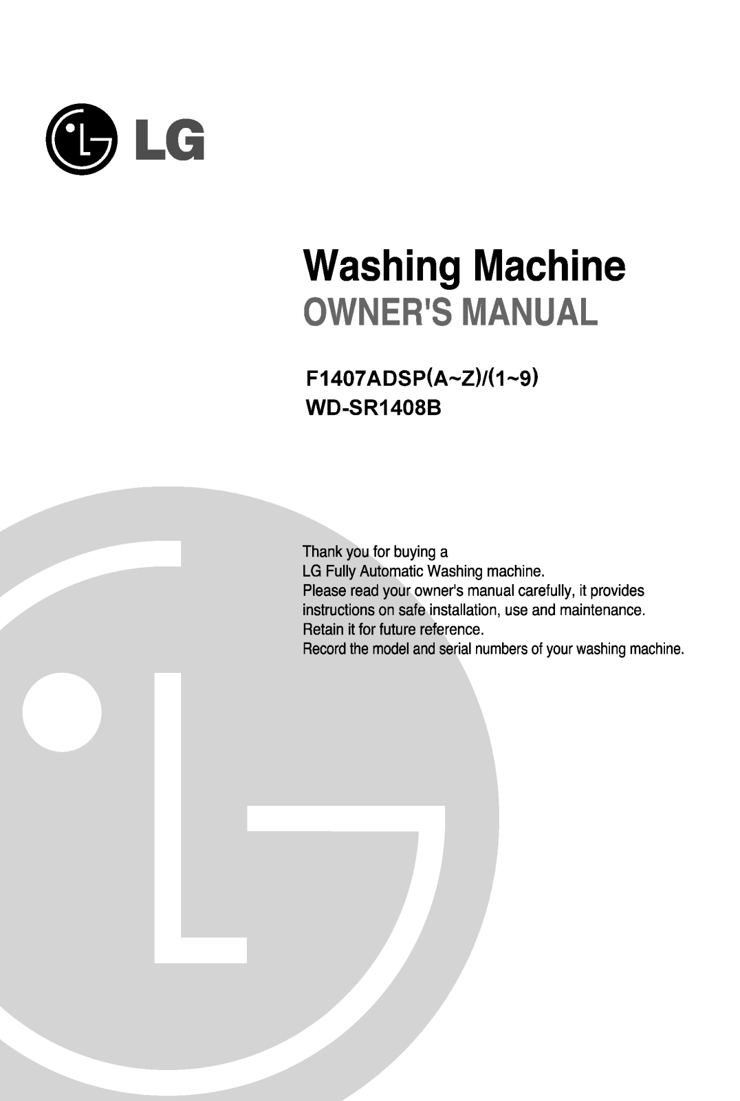 LG F1407ADSP5, F1407ADSP6, F1407ADSPA Owner’s Manual