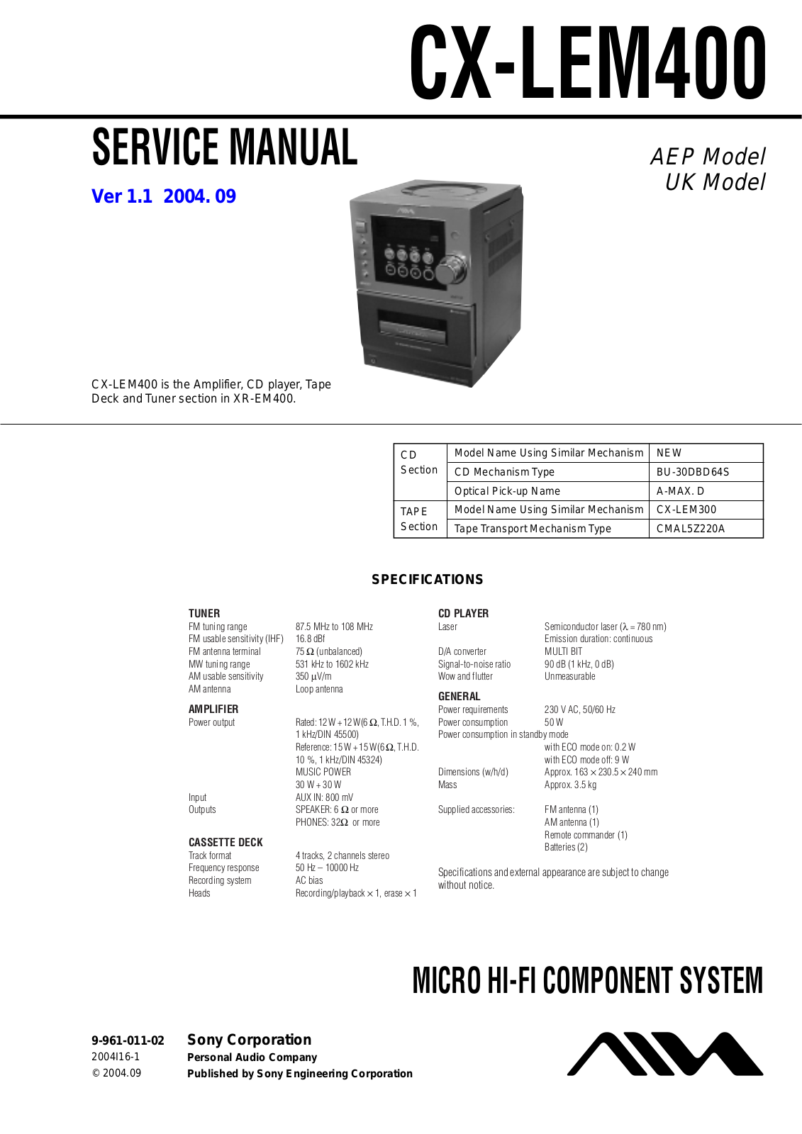 AIWA CX-LEM400 Service Manual