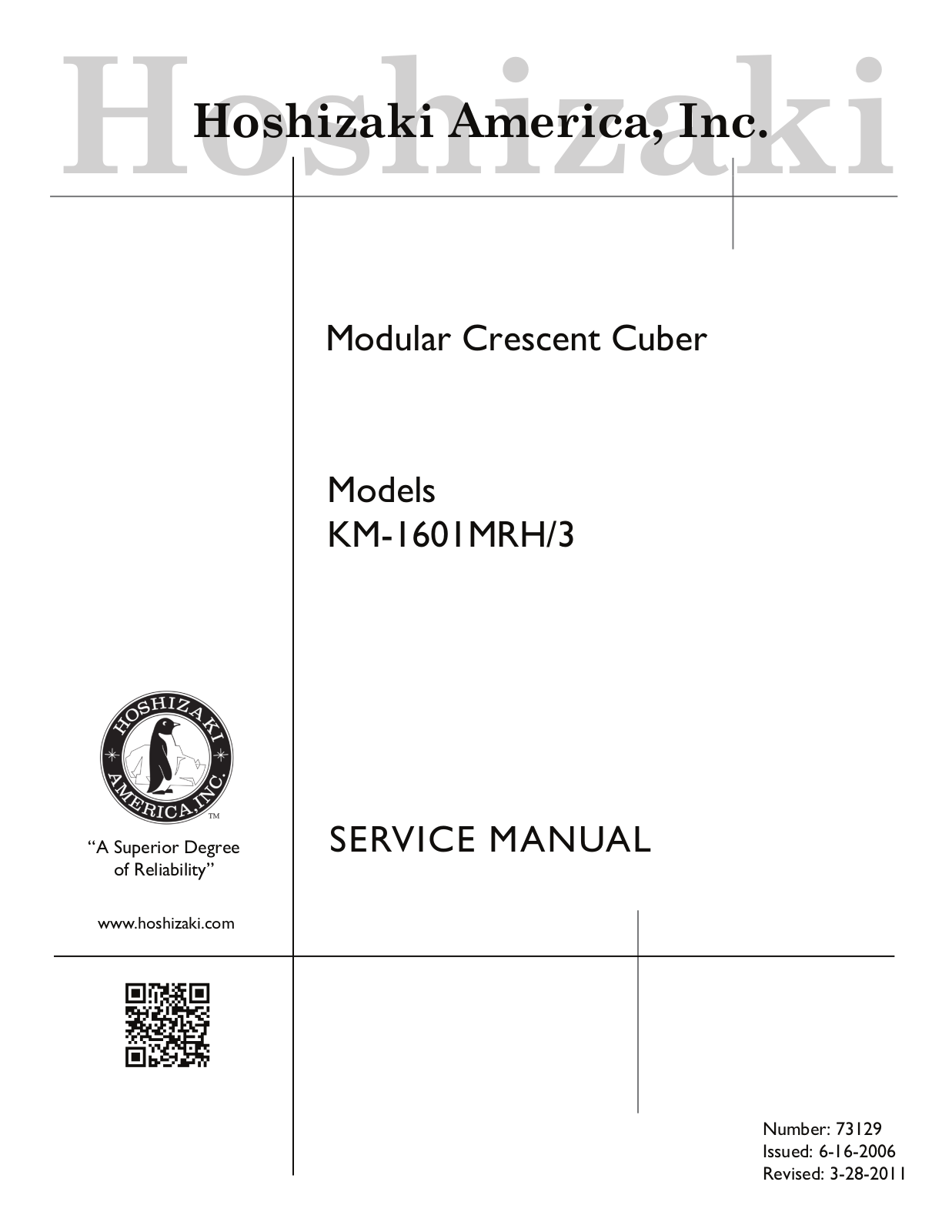 Hoshizaki America KM-1601MRH-3 Service Manual