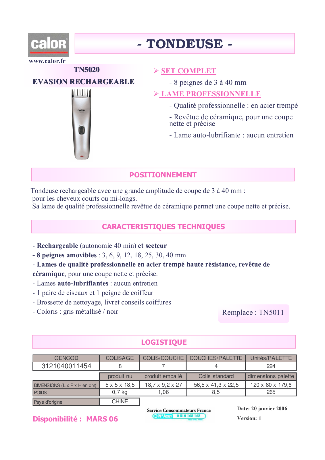 CALOR TN5020 User Manual