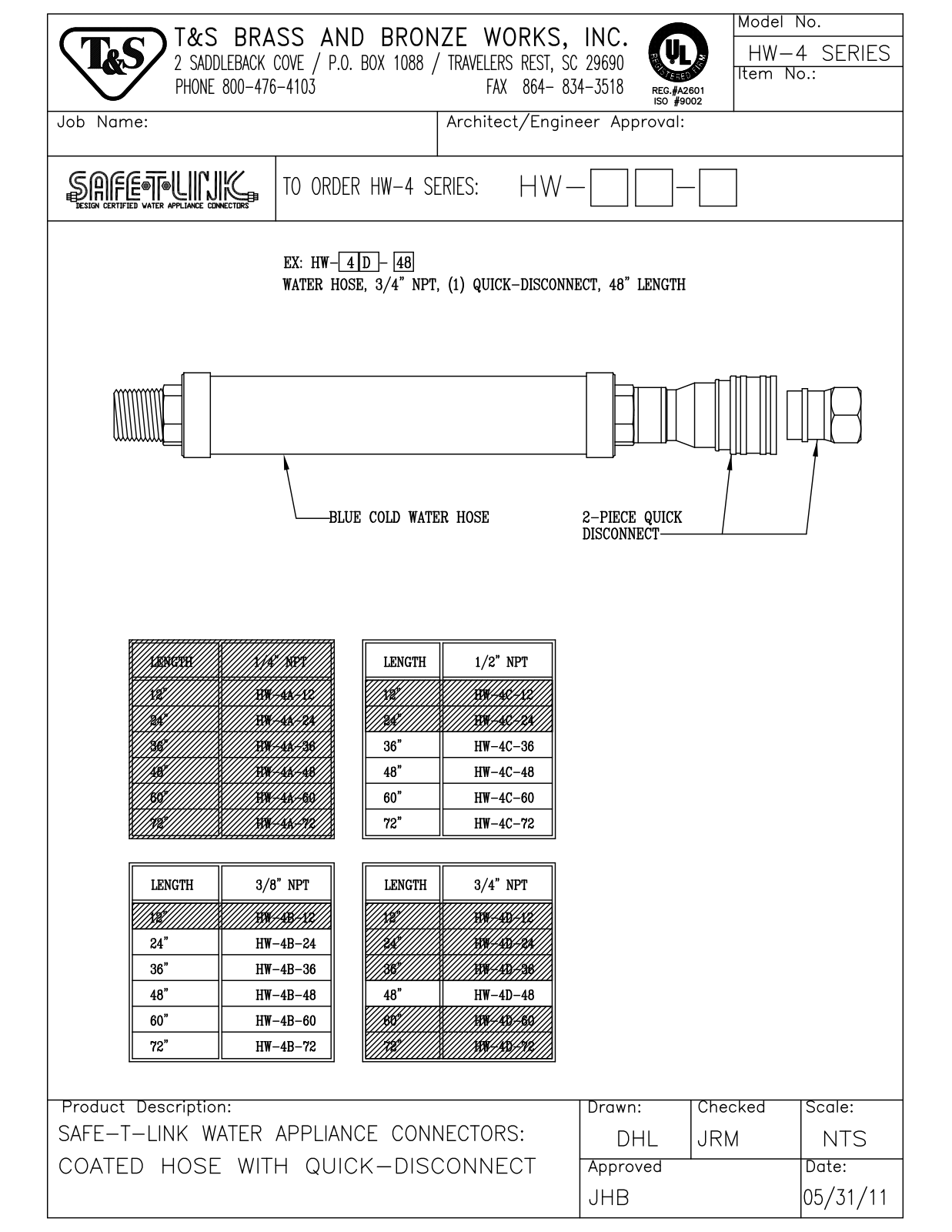 T&S Brass HW-4A-12 User Manual