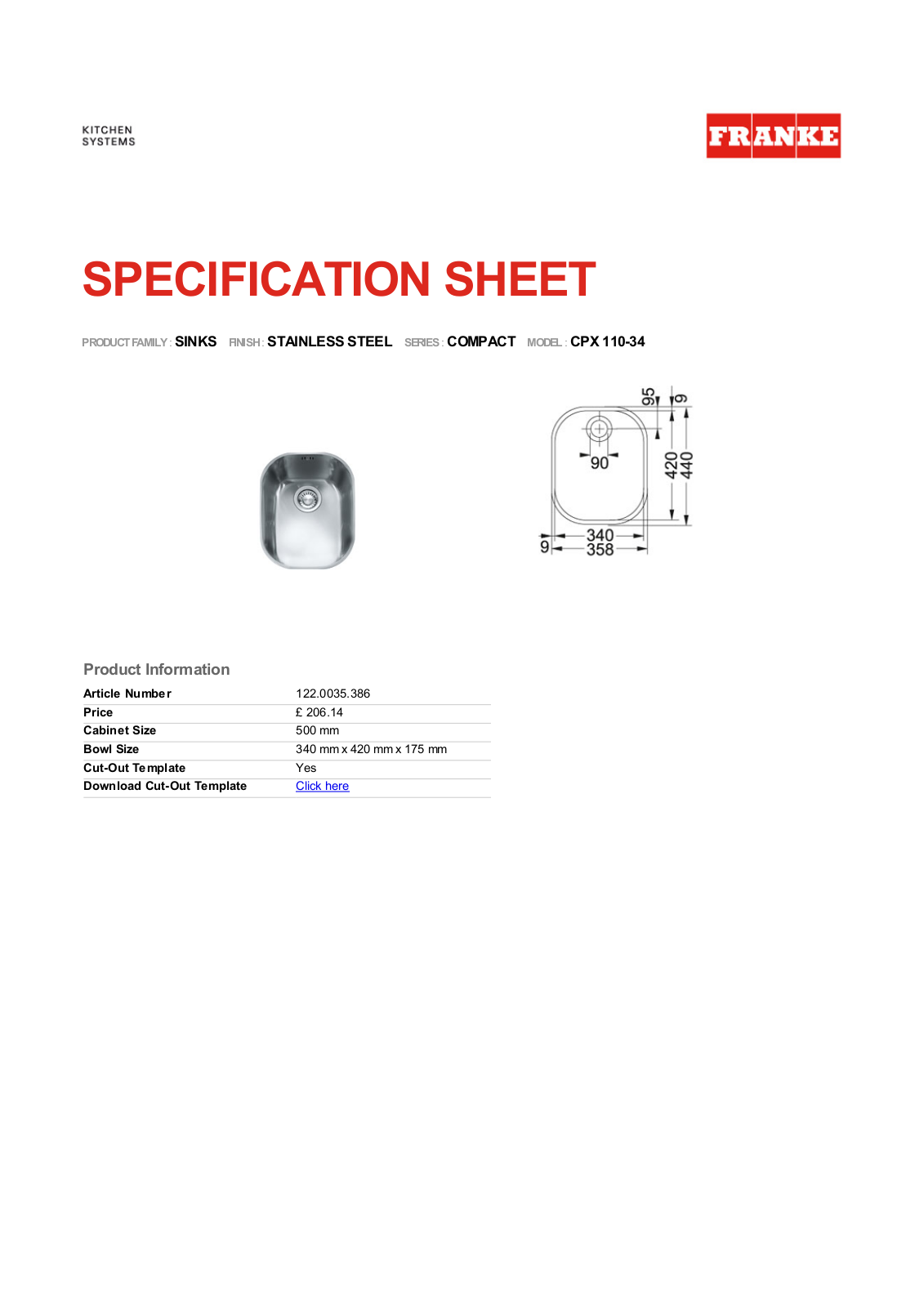 Franke Foodservice CPX 110-34 User Manual