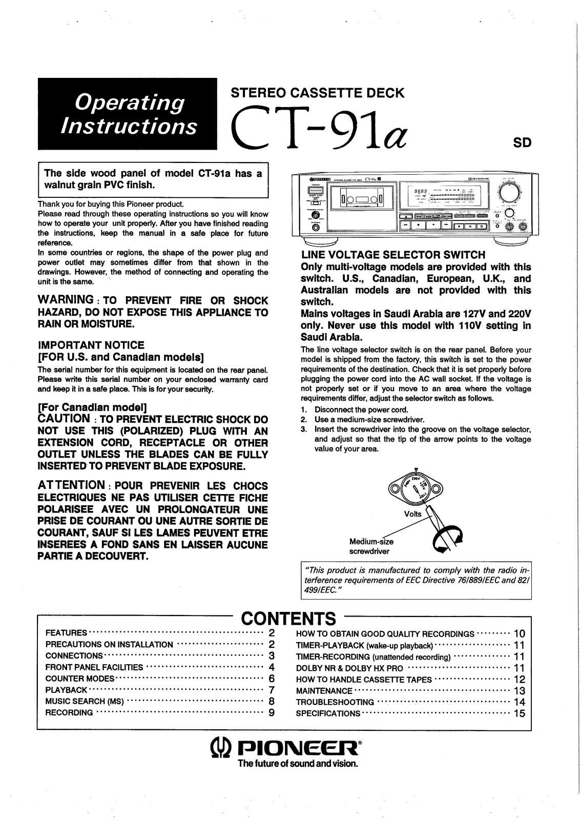 Pioneer CT-91-A Owners manual