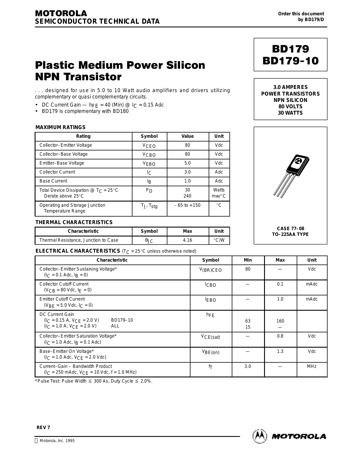 Motorola BD179-10, BD179 Datasheet