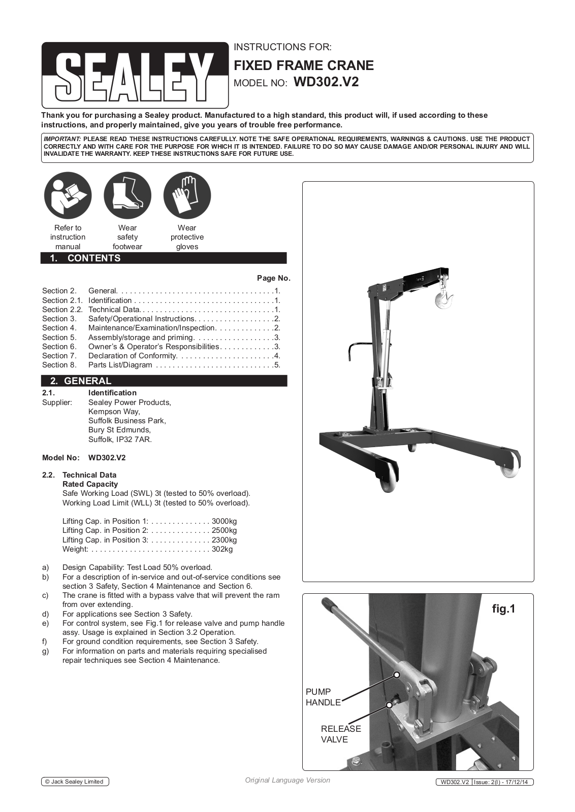 Sealey WD302.V2 Instructions For