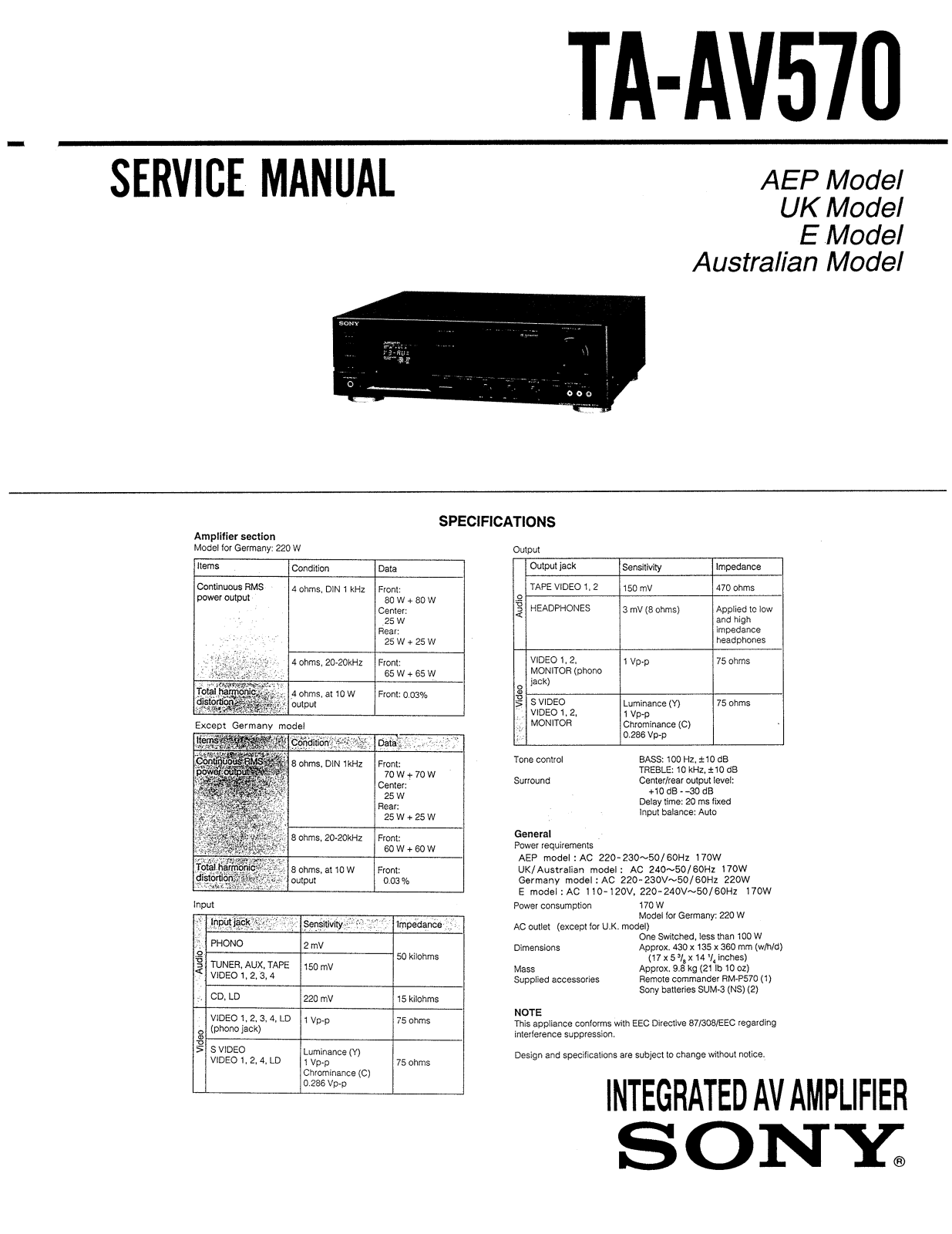 Sony TAAV-570 Service manual