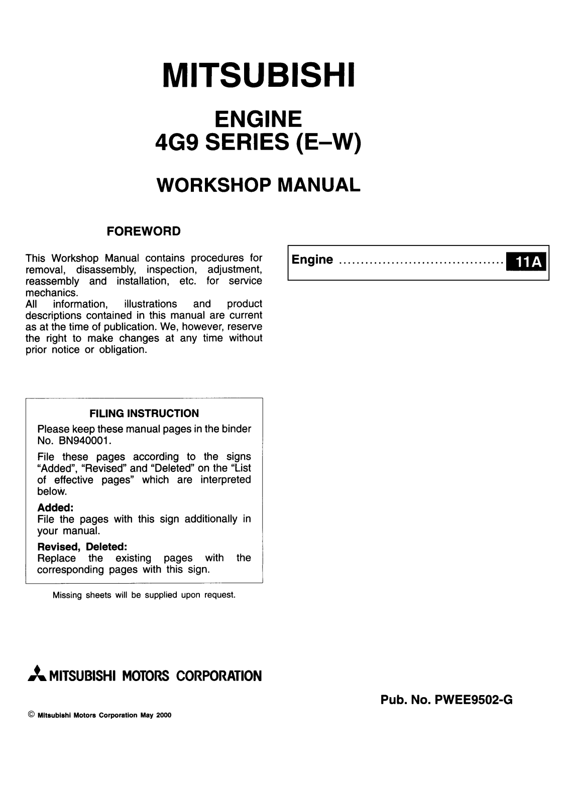 Mitsubishi 4G9 Workshop Manual