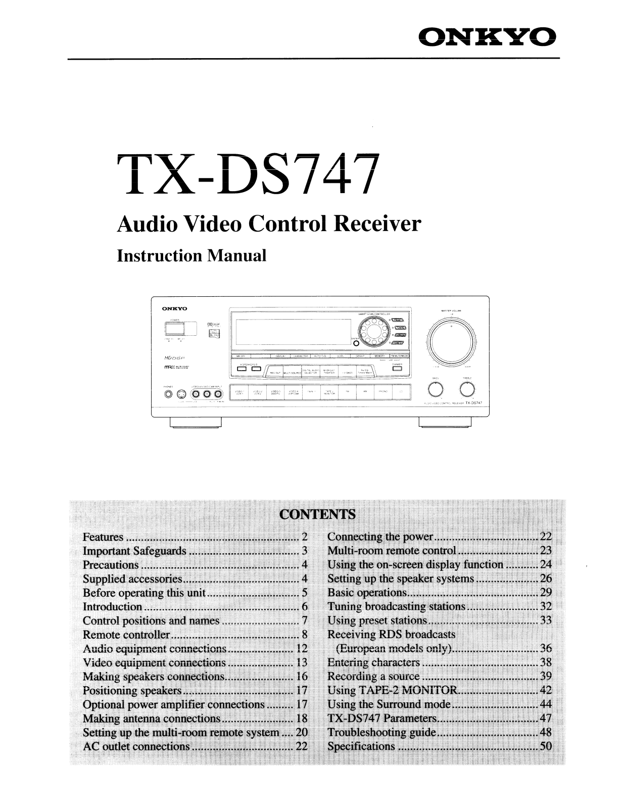 Onkyo TX-DS747 Instruction Manual