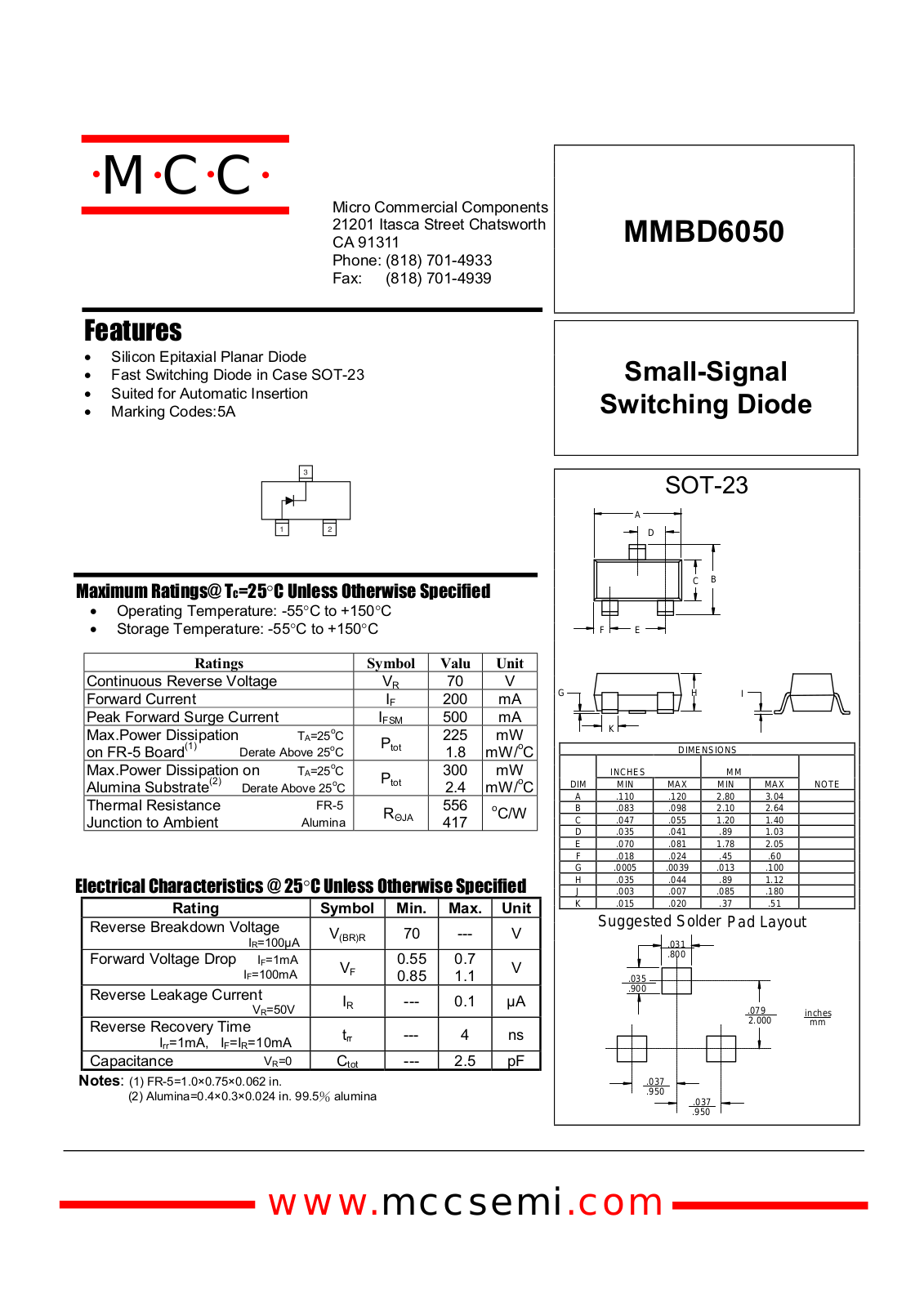 MCC MMBD6050 Datasheet