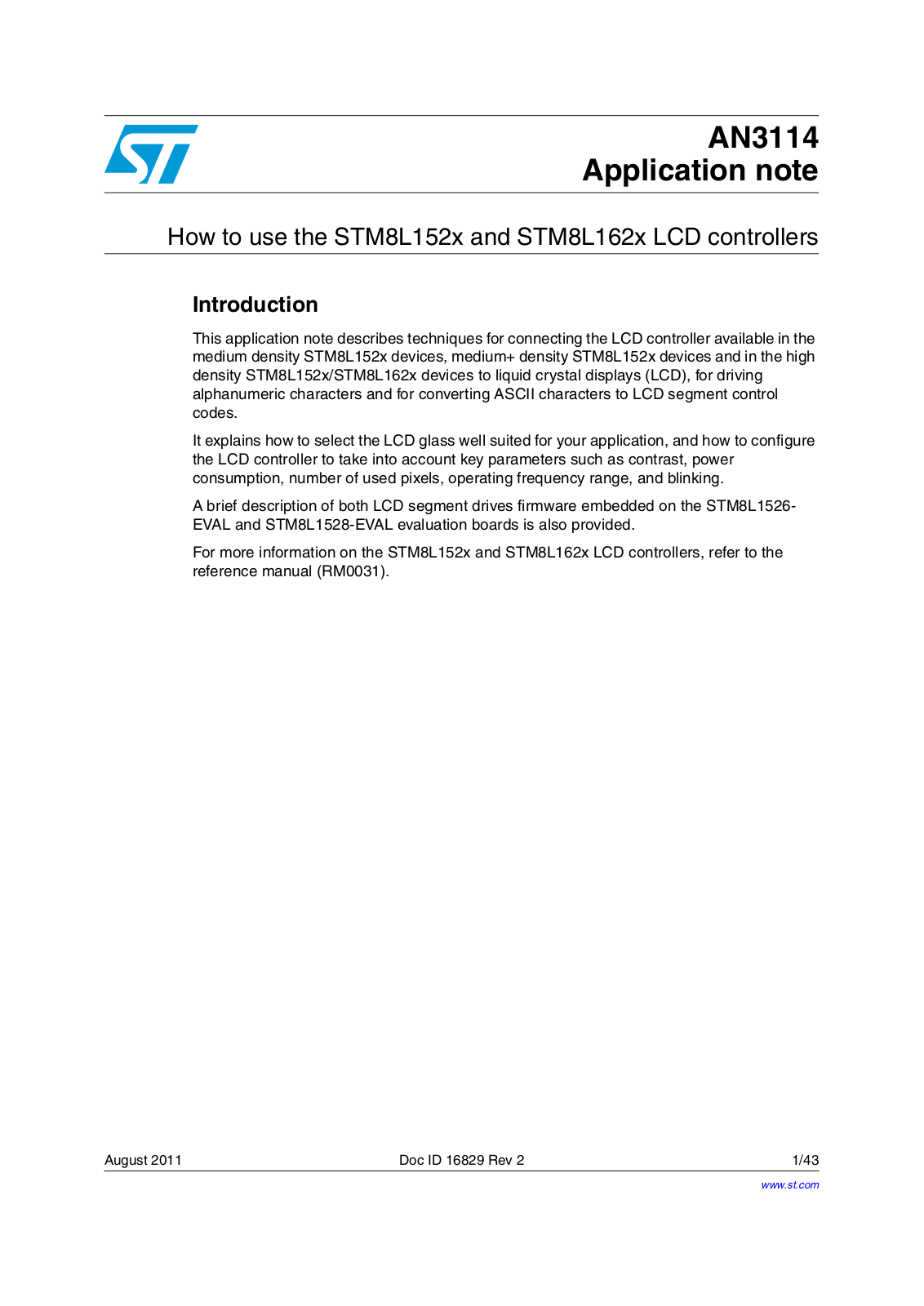 ST AN3114 Application note