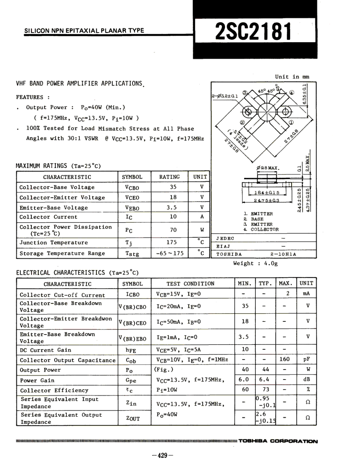 Datasheets 2SC2181 Datasheet - ManualMachine.com