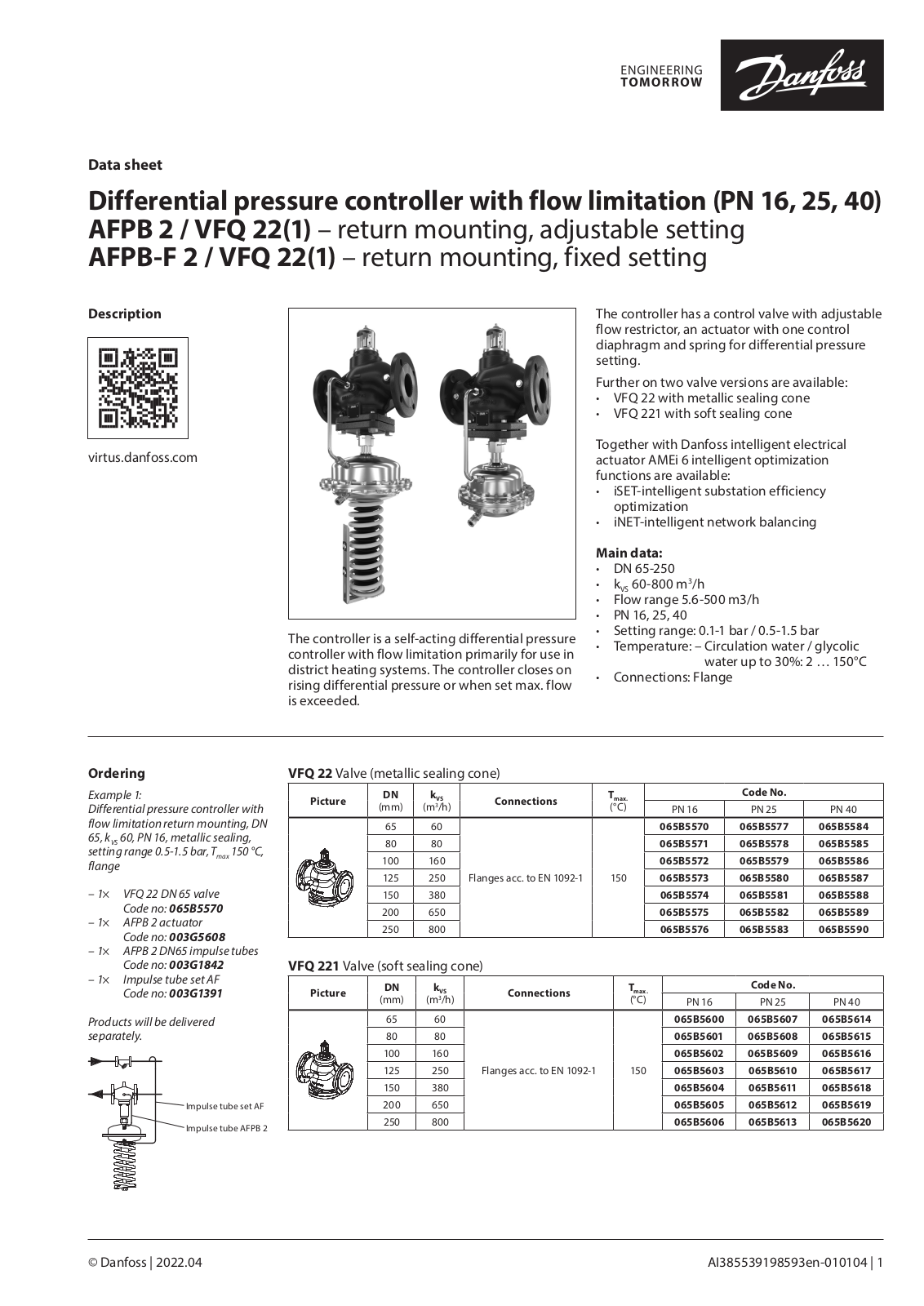 Danfoss AFQ 2, VFQ 22, VFQ 221, AFPB-F 2 Data sheet