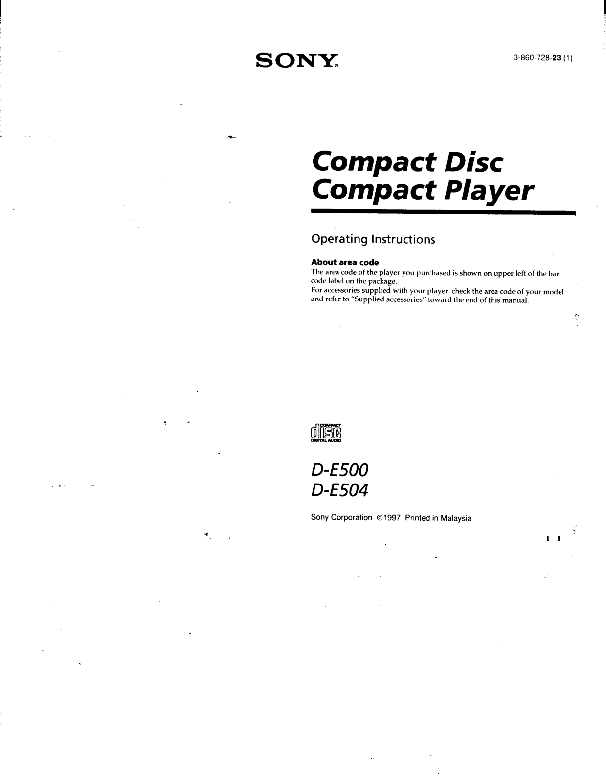 Sony D-E504, D-E500 Primary User Manual