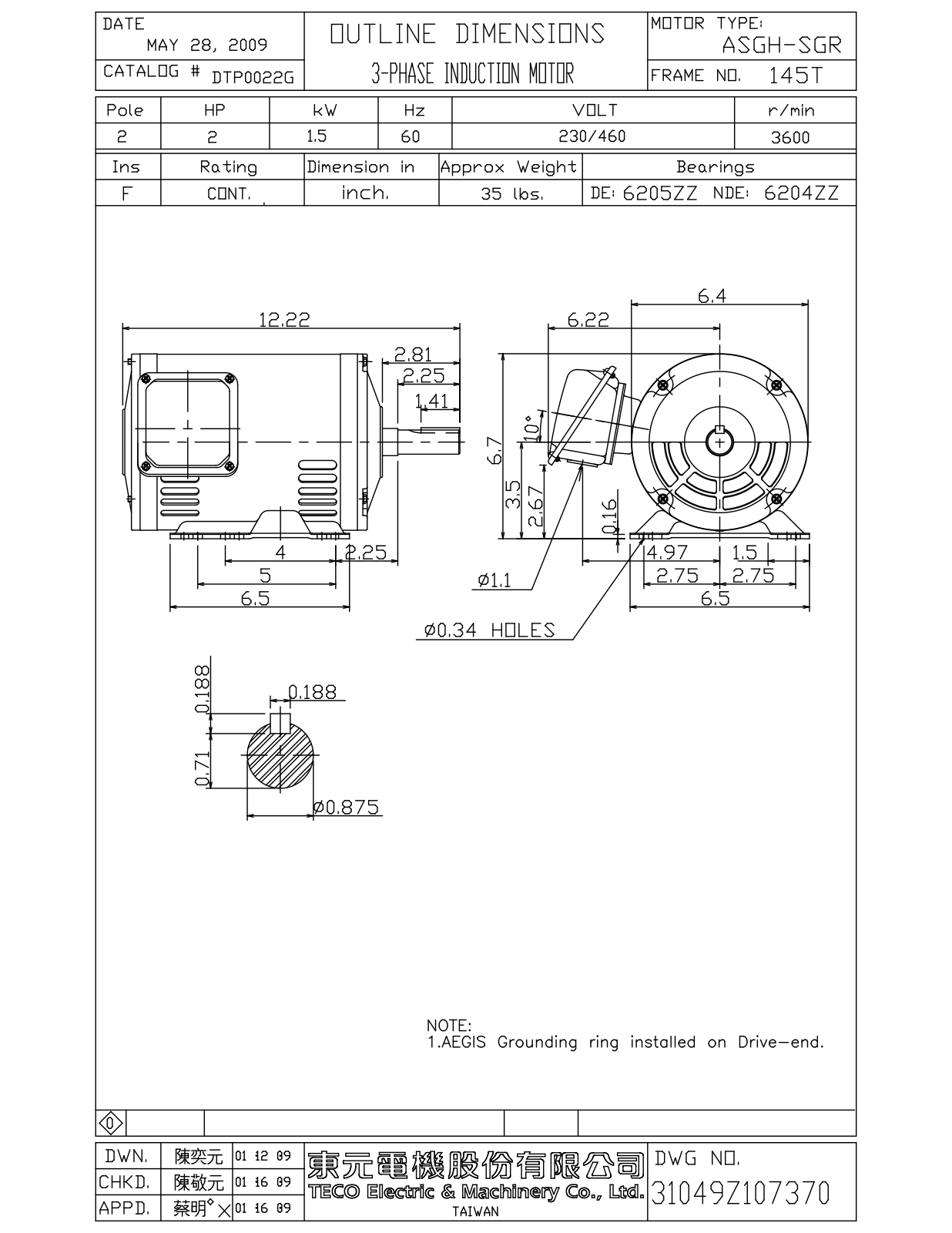 Teco DTP0022G Reference Drawing