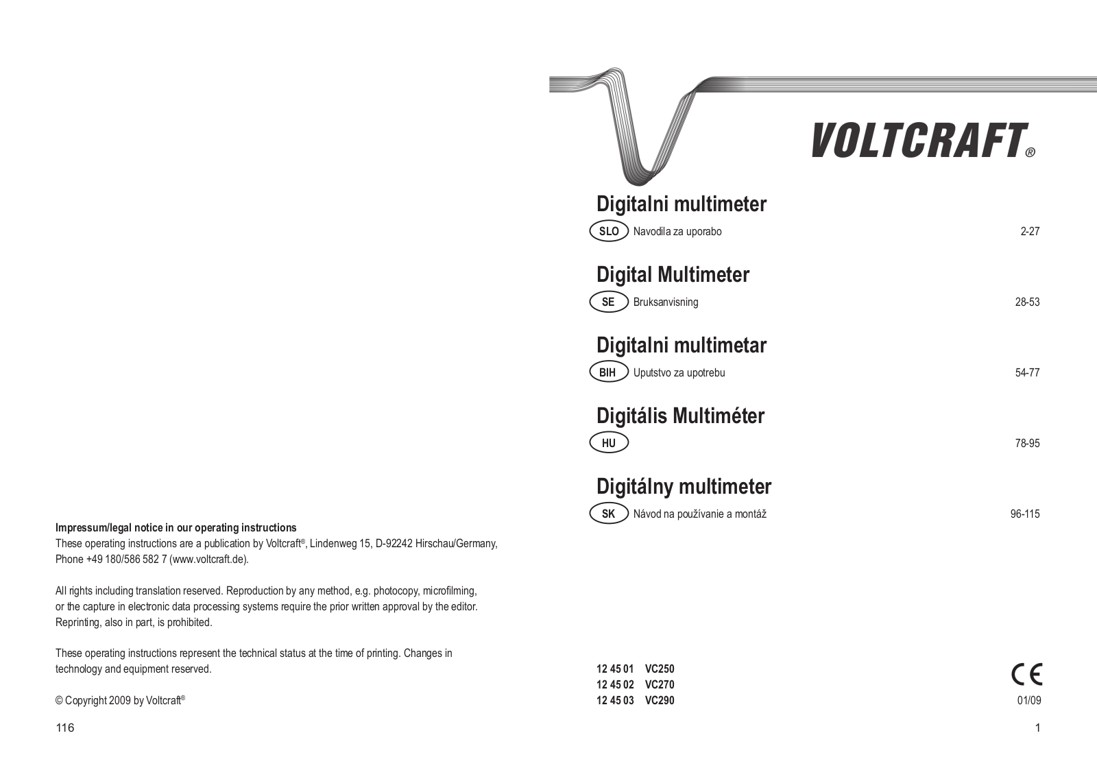 VOLTCRAFT VC250, VC290, VC270 User guide