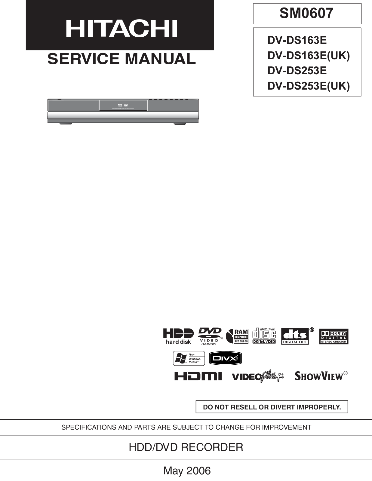 Hitachi DVDS-253, DVDS-163 Service Manual