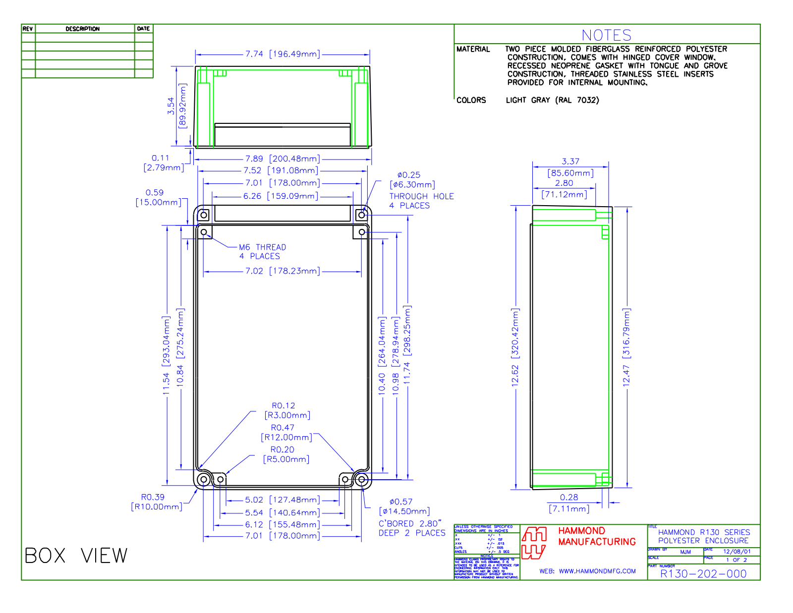 Hammond Manufacturing R130-202-000 technical drawings