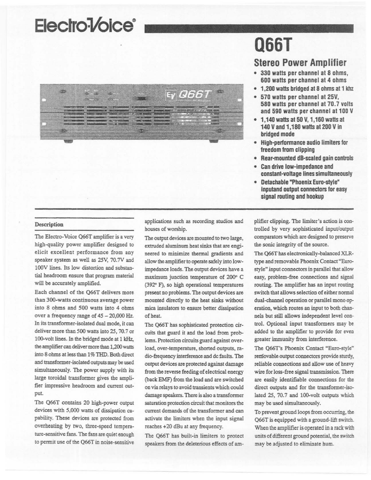 Electro-Voice Q-66-T Brochure