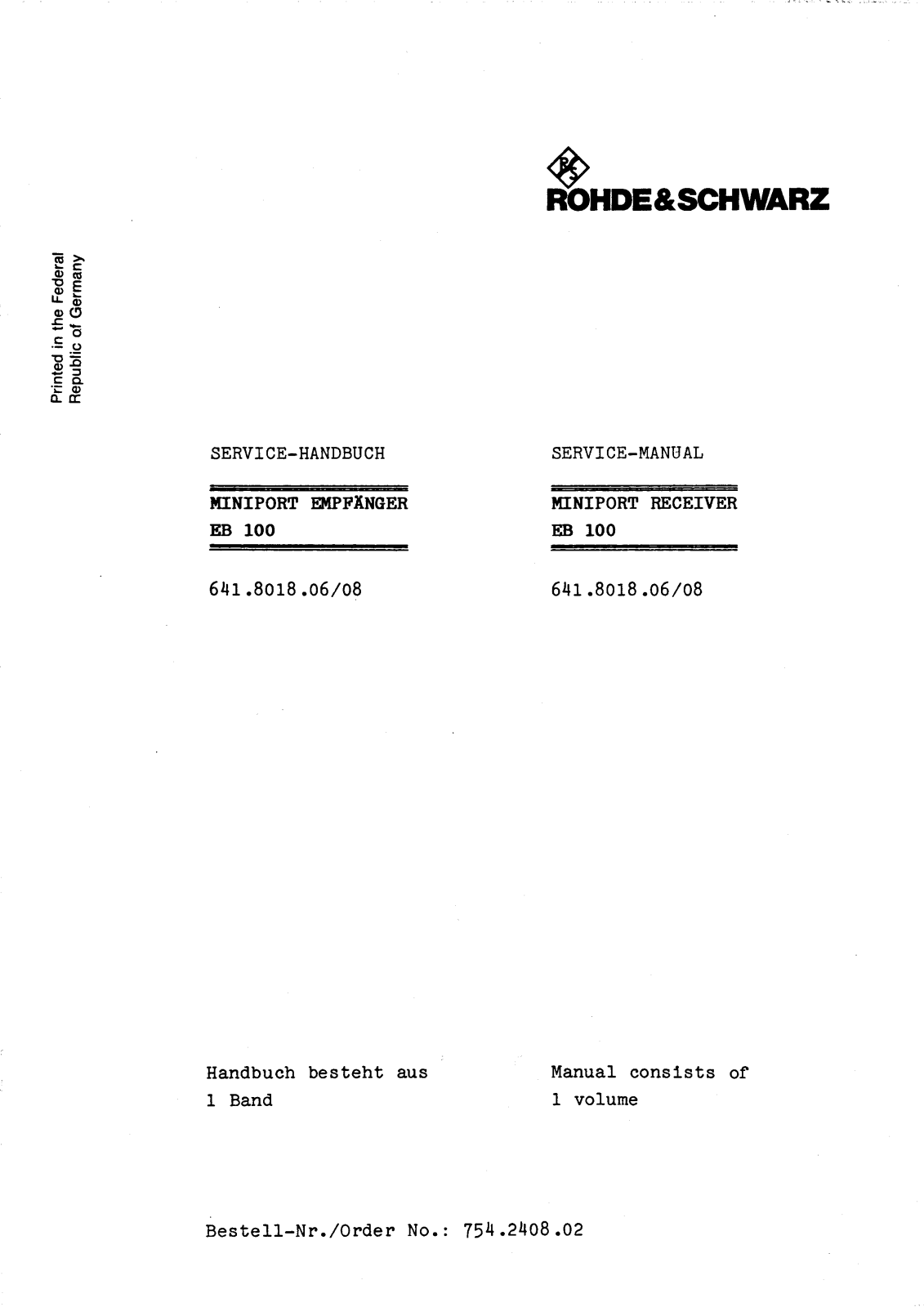 Rohde & Schwarz EB 100 641.8018.08, EB 100 641.8018.06 Service Manual