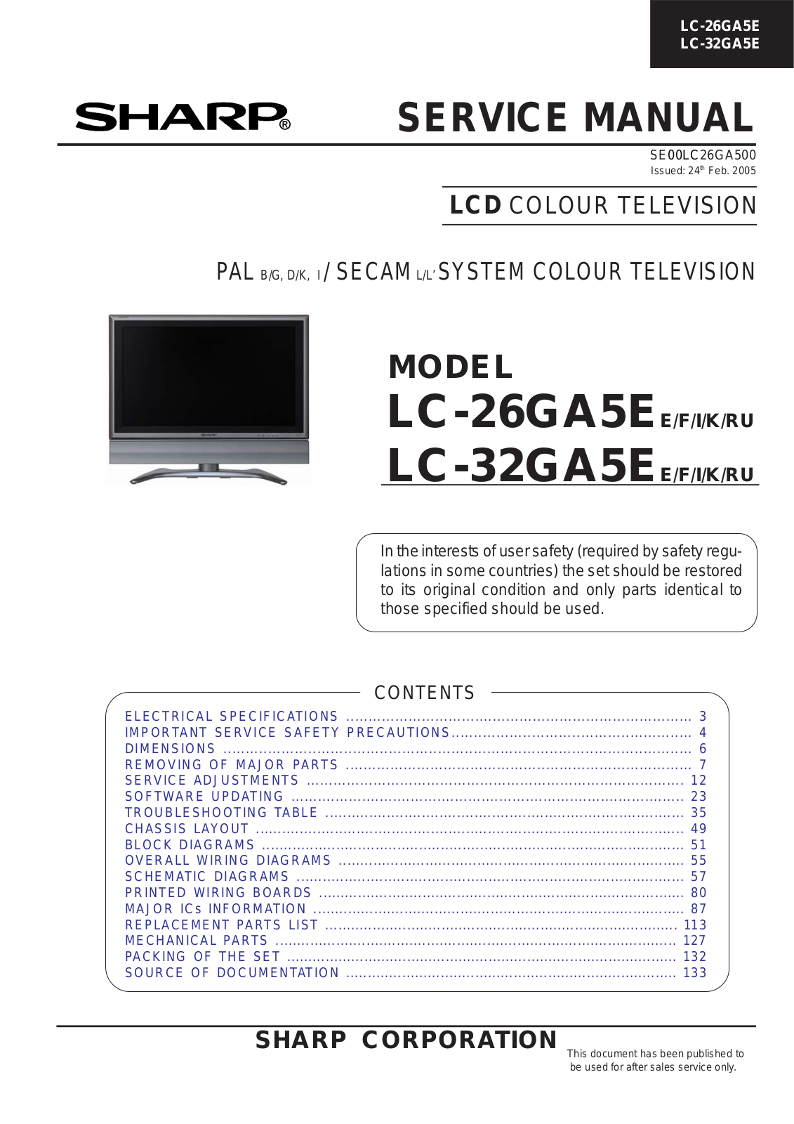 Sharp LC-26GA5E, LC-32GA5ELCD Schematic