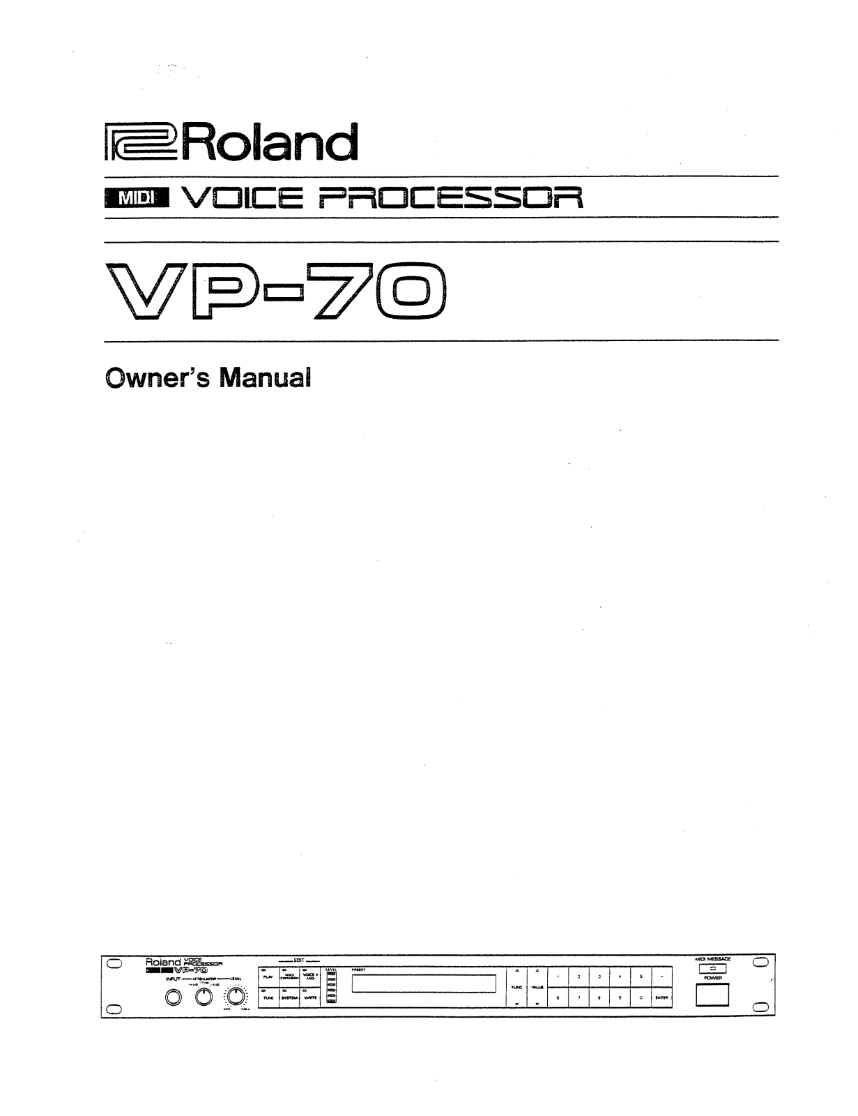 Roland Corporation VP-70 Owner's Manual