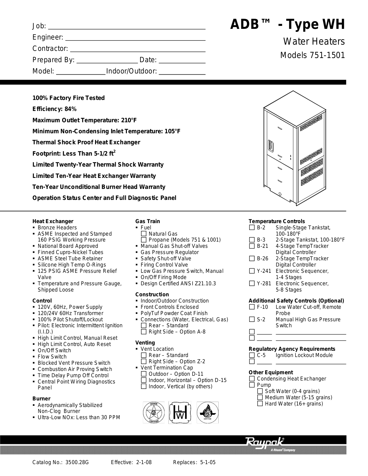 Raypak WH 1001 User Manual