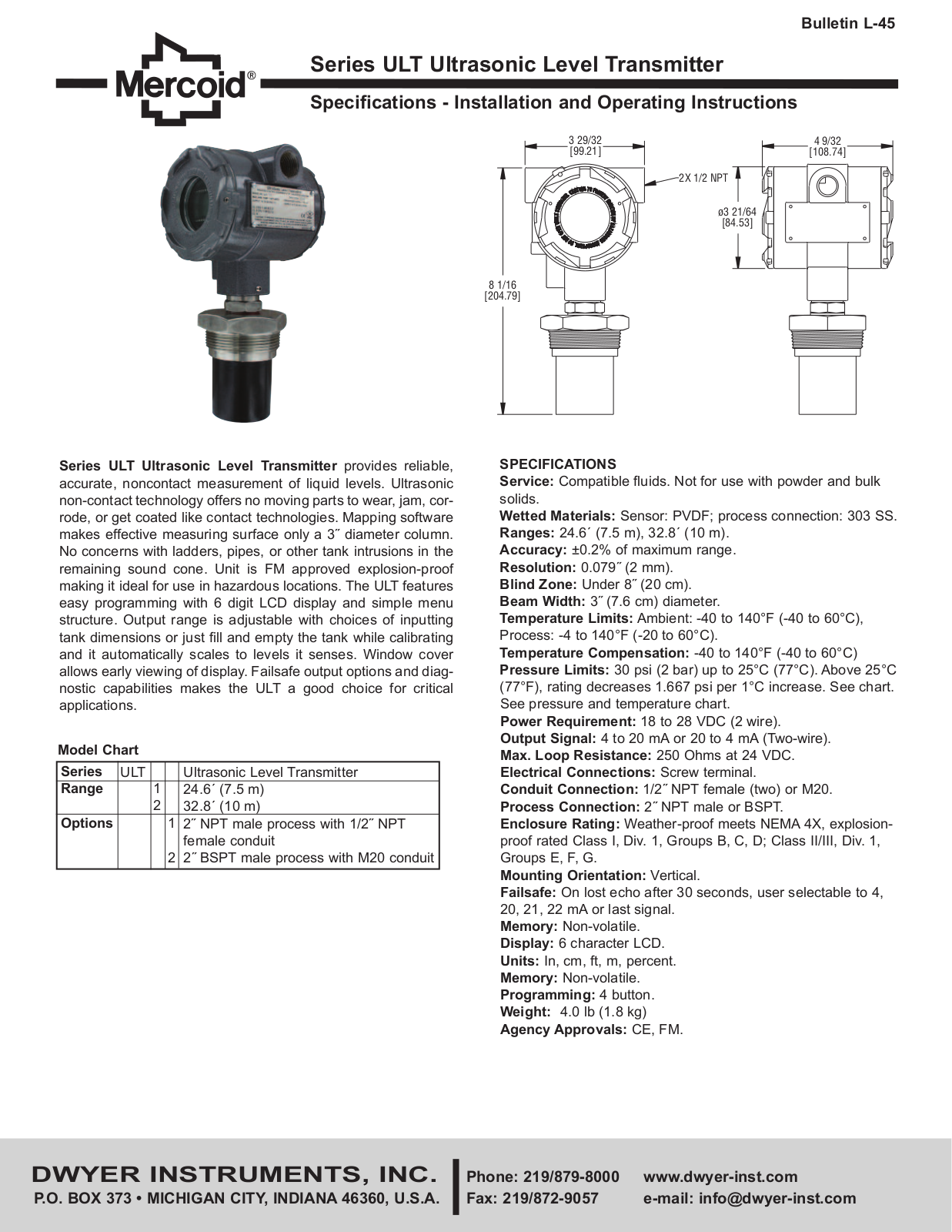 Mercoid ULT Operating Manual