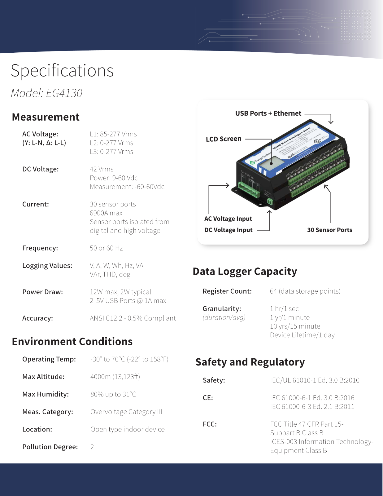 Onset EG4130 Specifications