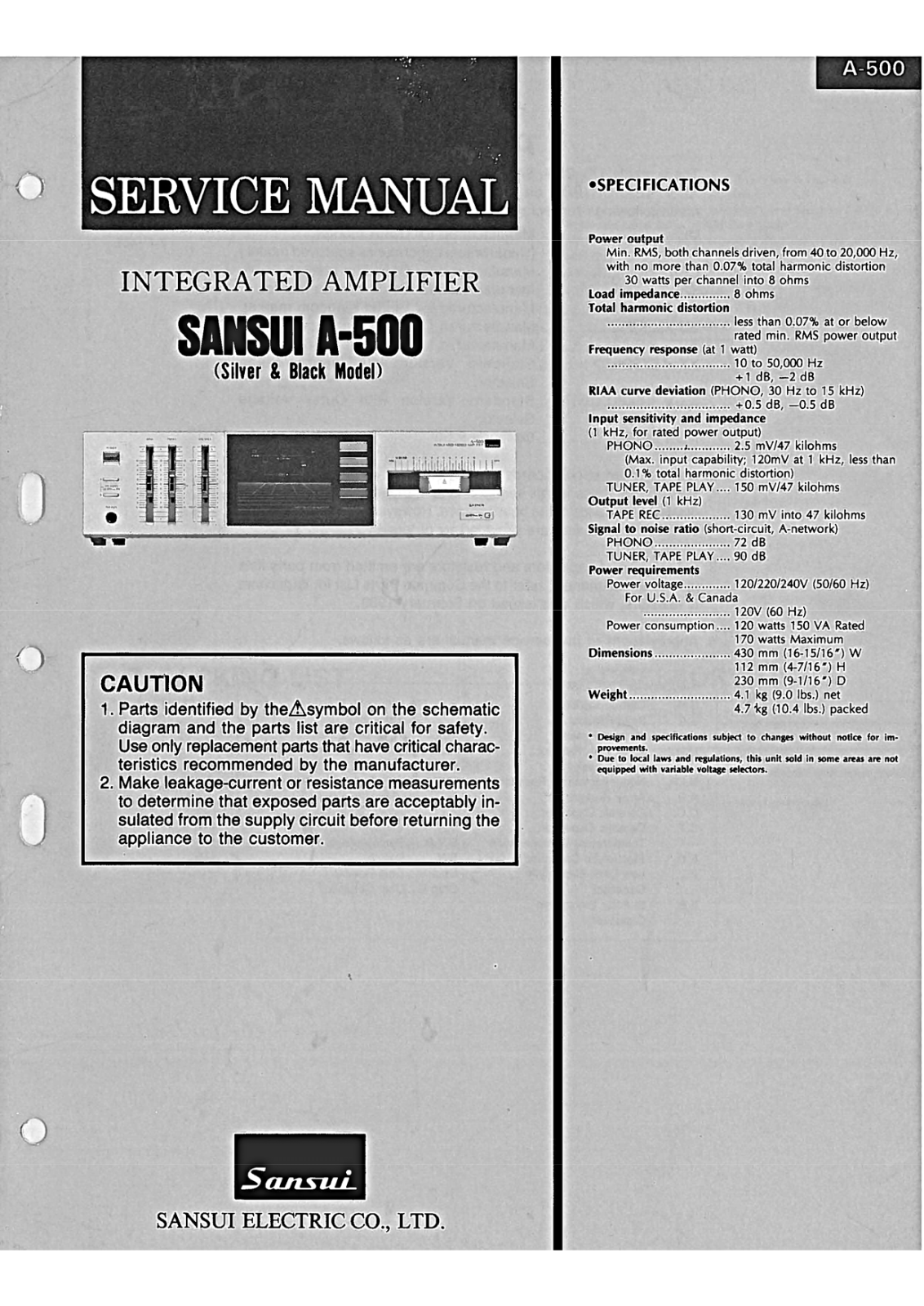 Sansui A-500 Service Manual