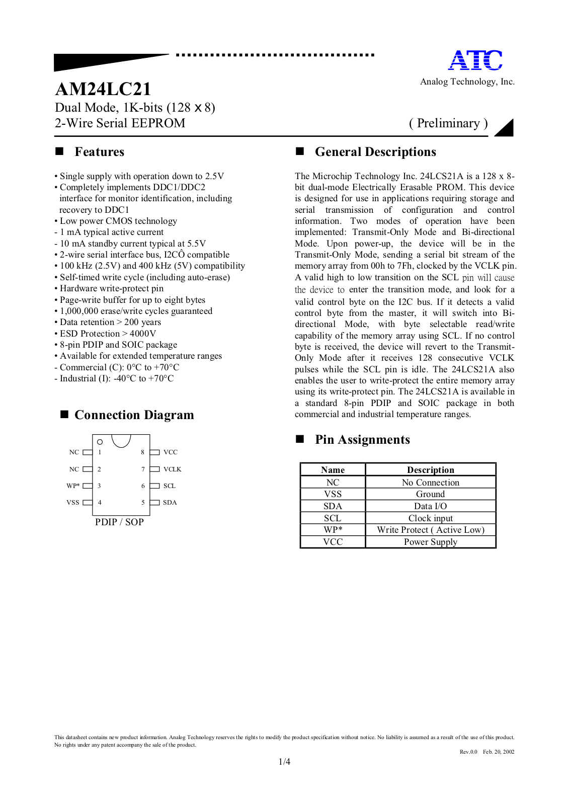 ATC AM24LC21 Datasheet