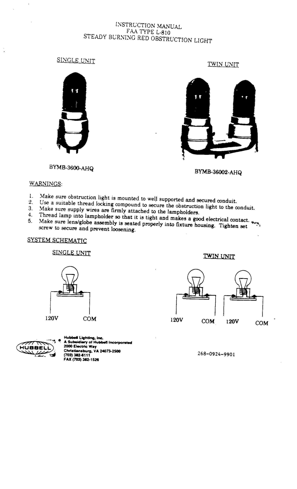 Hubbell Lighting BYMB-3600 User Manual