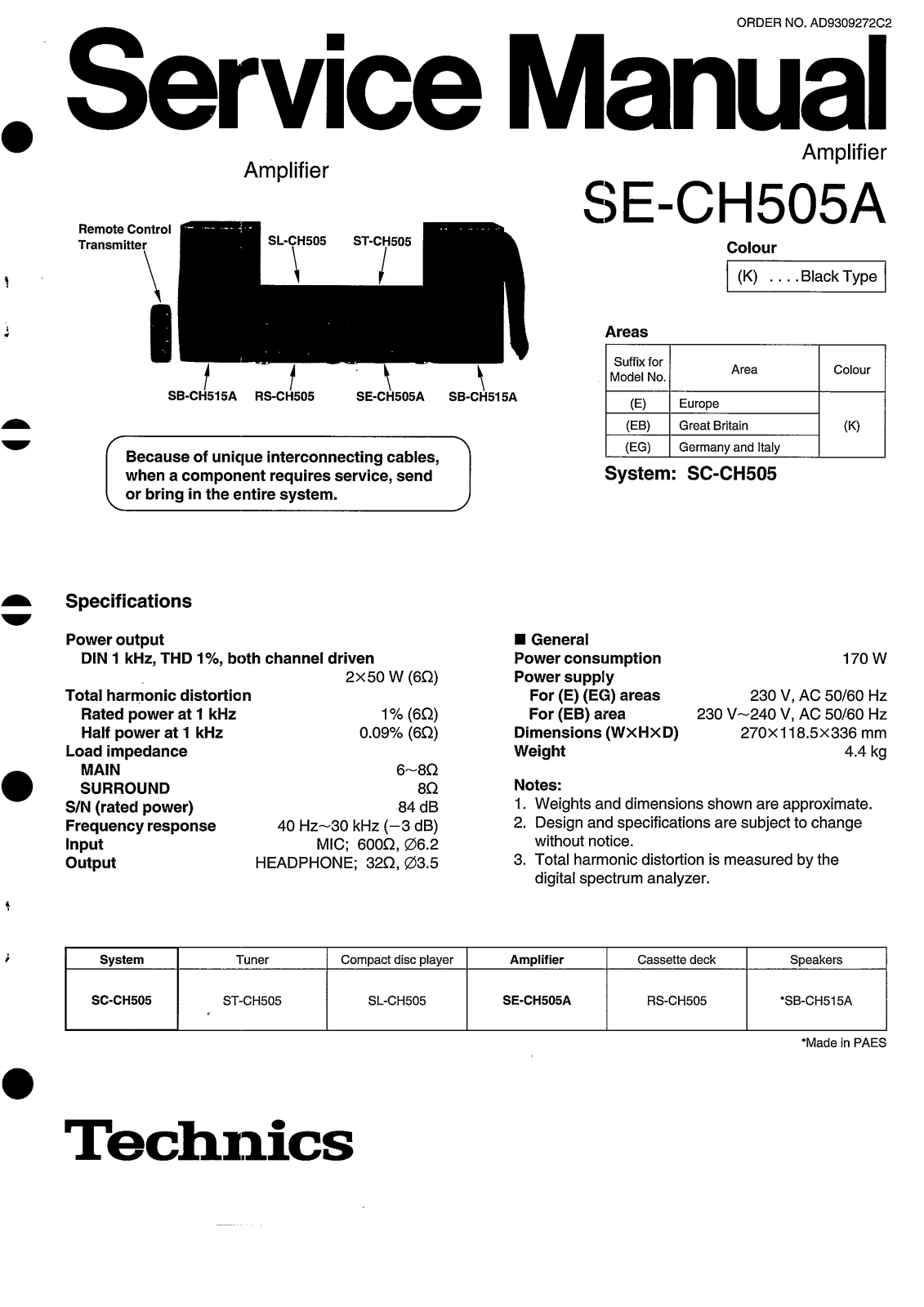 Technics SECH-505-A Service manual