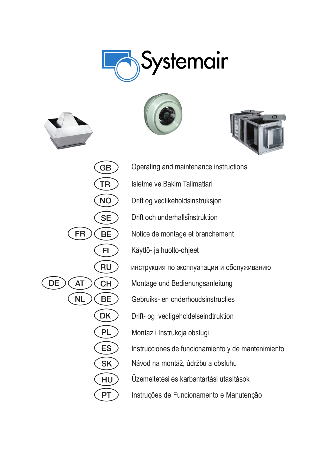 SystemAir DVS, KVTI, DHS, GT, DVSI Operating And Maintenance Instructions Manual