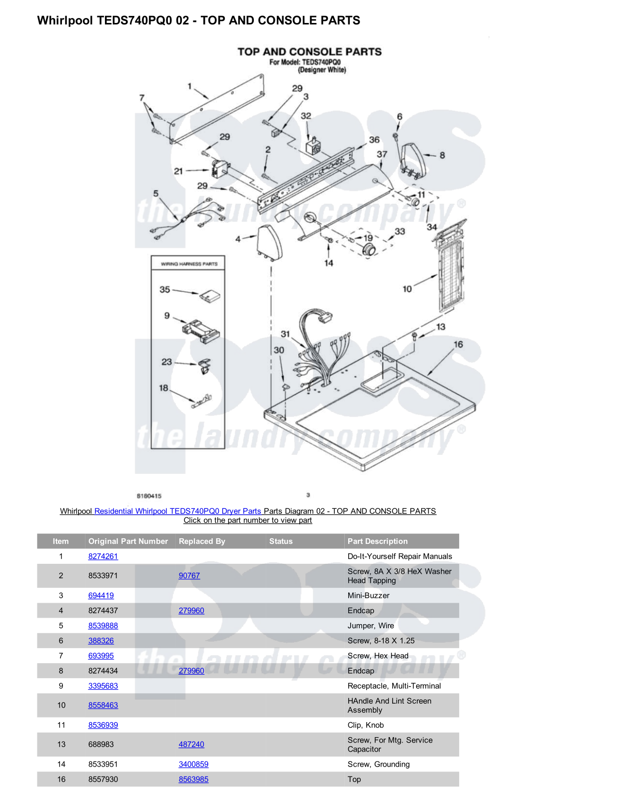 Whirlpool TEDS740PQ0 Parts Diagram