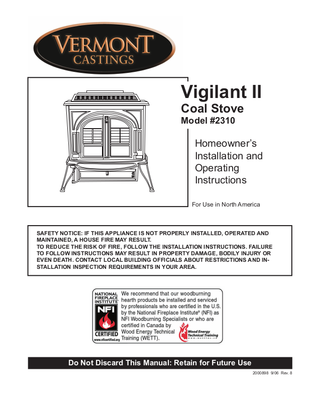 Vermont Casting Vigilant II 2310 User Manual